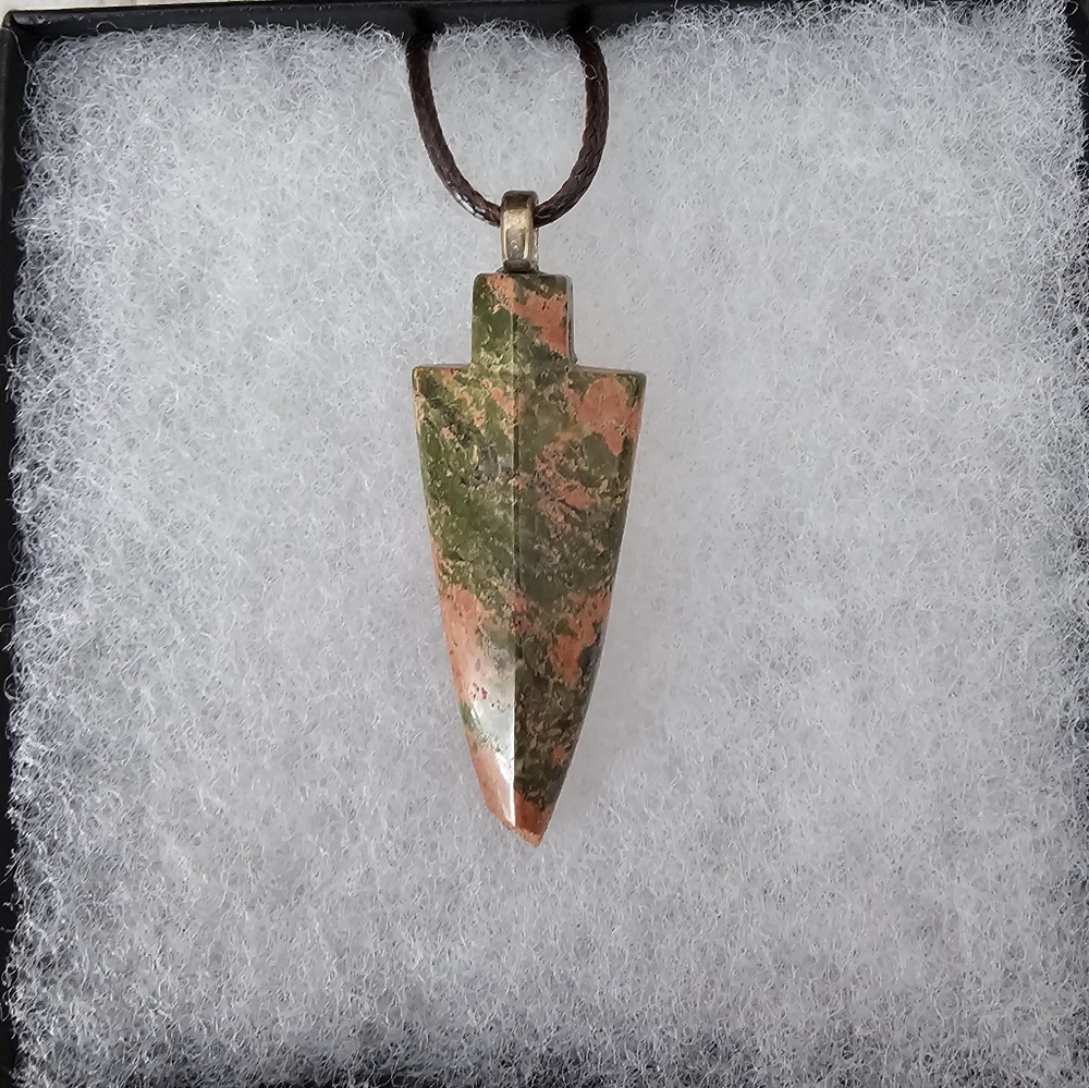 Rustic Unakite Stone Arrowhead Pendant